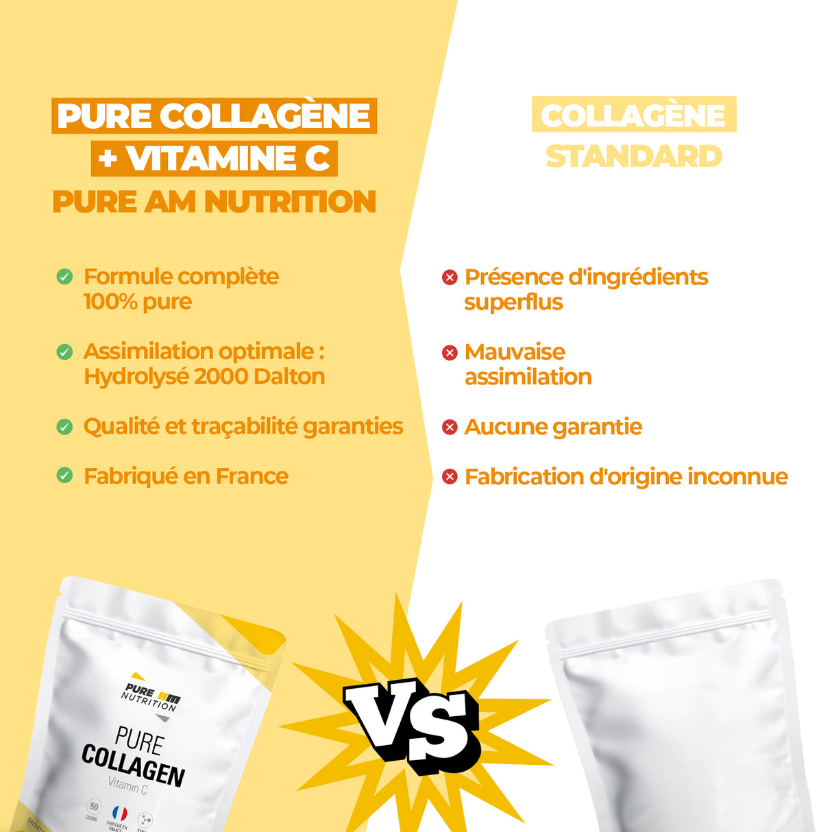 Collagène PURE AM nutrition vs concurrence