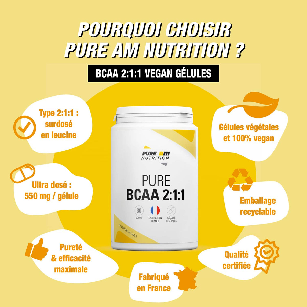 BCAA 211 Acides aminés pour la musculation AM Nutrition