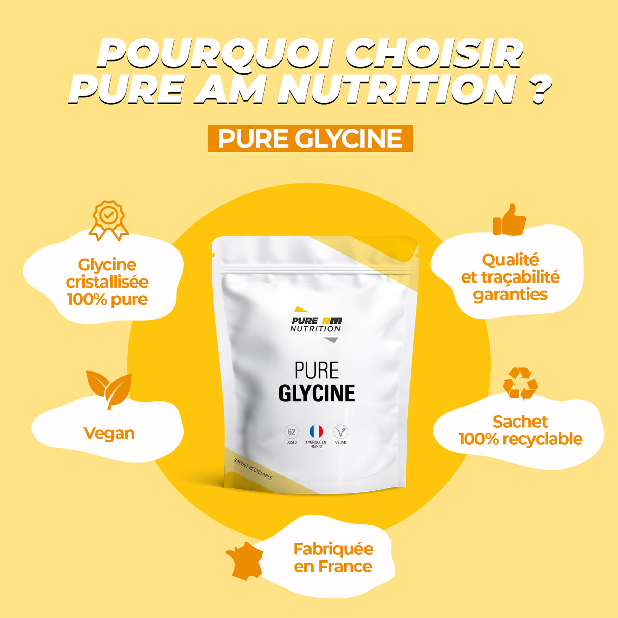 Caractéristiques PURE Glycine AM Nutrition