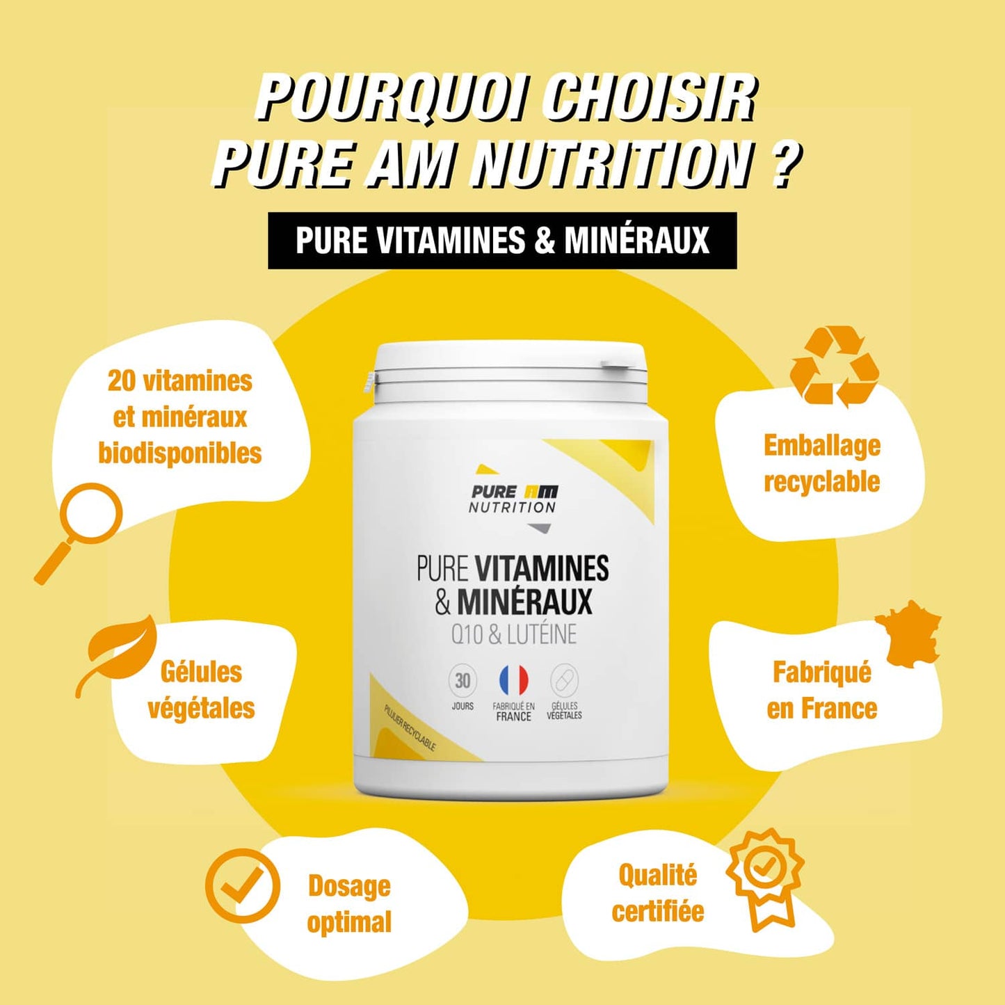 Caractéristiques vitamines & minéraux PURE AM Nutrition