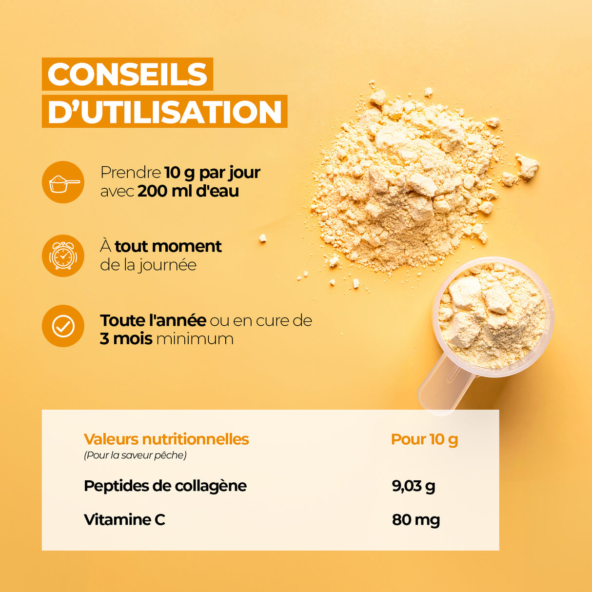 Conseils d'utilisation du collagène marin + vitamine C 