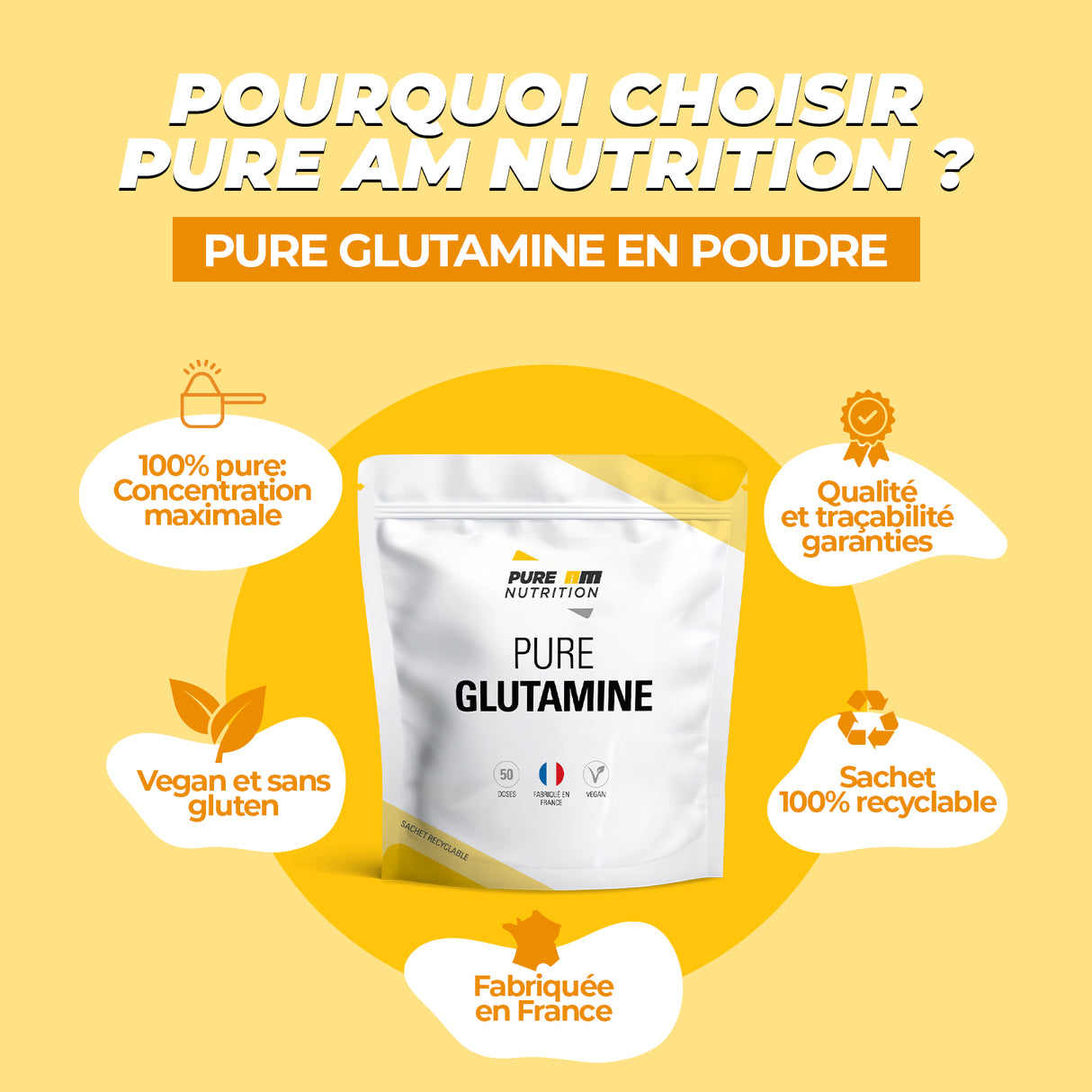Caractéristiques glutamine PURE AM Nutrition