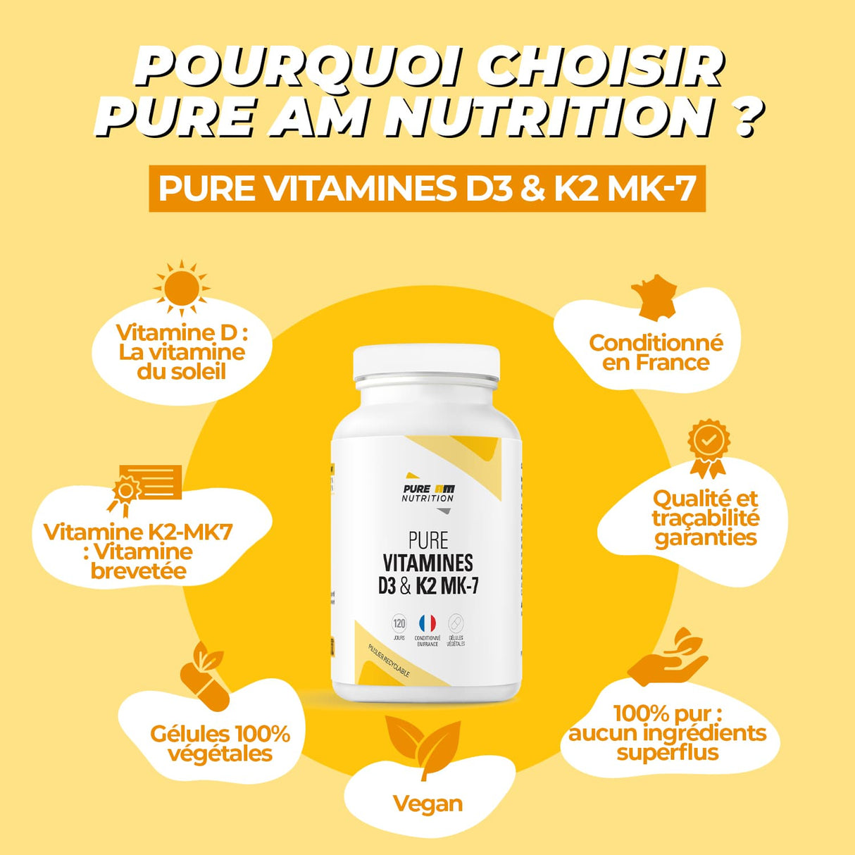 Avantages de la vitamines D3 & K2 MK-7 AM Nutrition