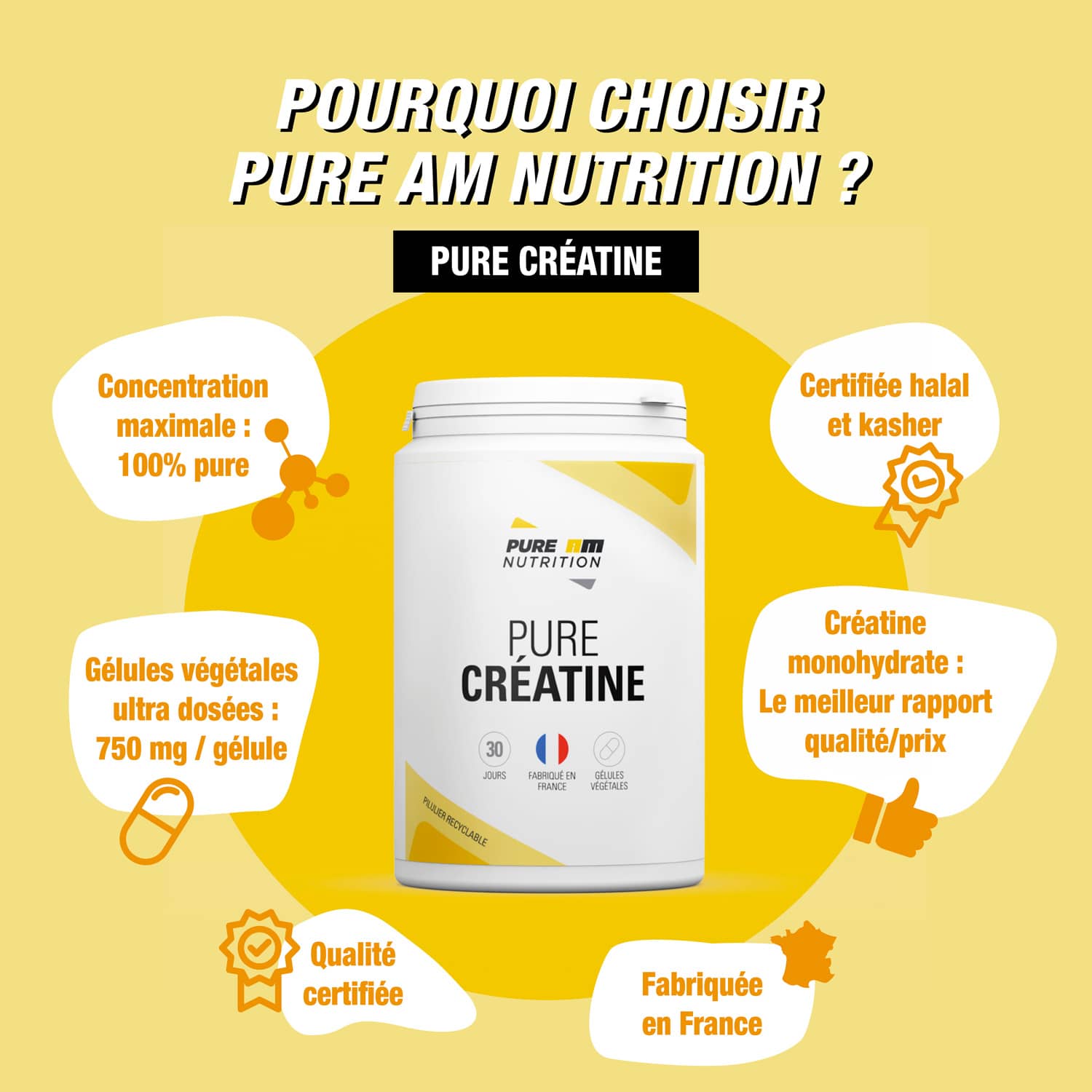 Caractéristiques de créatine PURE AM Nutrition