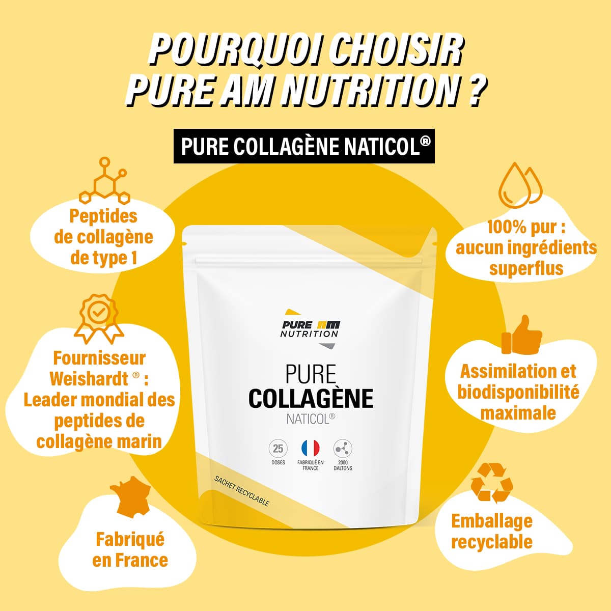 Caractéristiques collagène naticol PURE AM Nutrition